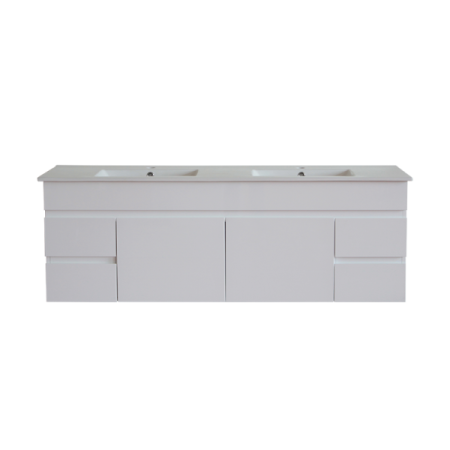 1500*450*560mm Wall Hung Gloss White PVC Vanity With Ceramic Top Cabinet Only