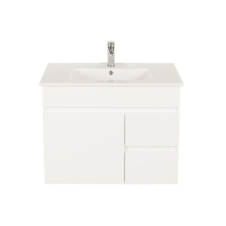 750*450*560mm Wall Hung Gloss White PVC Vanity Right Drawer With Ceramic Top Cabinet Only