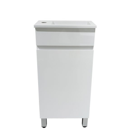 400*210*835mm Freestanding Gloss White Slim PVC Vanity With Ceramic Top Cabinet Only