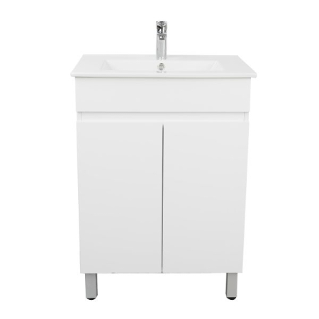 600*350*710mm Freestangding Gloss White Slim PVC Vanity Cabinet Only 