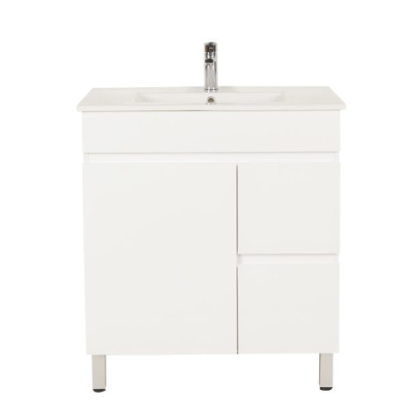 750*350*710mm Freestangding Gloss White Slim PVC Vanity Right Drawer Cabinet Only