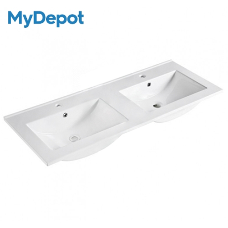 1500mm Gloss White Thin Edge Ceramic Vanity Top Double Basins