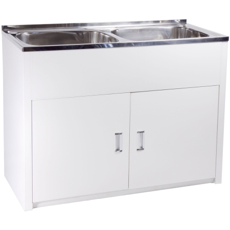 Double 45L Laundry Tub with Cabinet with Side Hole