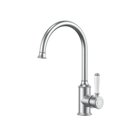 Clasico Gooseneck Sink Mixer Ceramic handle in Brushed Nickel