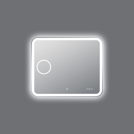 900*750mm Curved Rim Rectangle 3 Color Lighting Backlit Acrylic LED Mirror Magnifier Touch Sensor Switch Defogger Pad Wall Mounted Digital Clock with Temperature