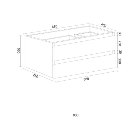 900*460*550mm Wall Hung Canyon Oak Woodgrain Vanity Two Drawer Cabinet Only