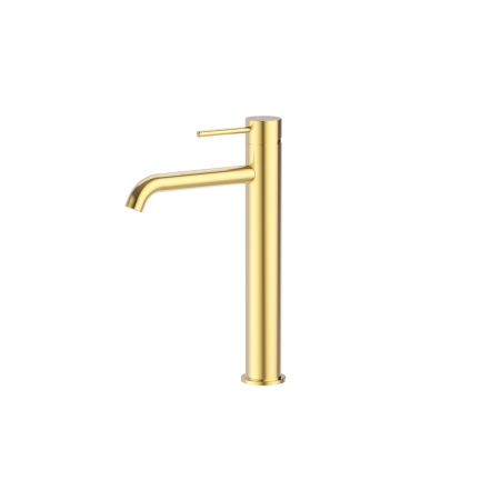 Otus Slimline SS Highrise Basin Mixer Curved Spout in Brushed Gold