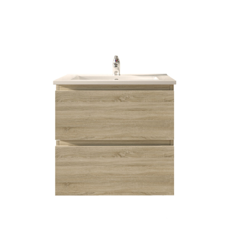 600mm White Oak MDF Bathroom Vanity 2 Drawers Wall Hung Cabinet Only 