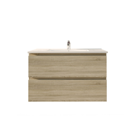 900mm White Oak MDF Bathroom Vanity 2 Drawers Wall Hung Cabinet Only 