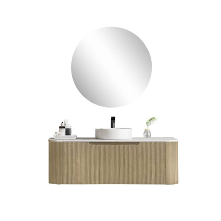 1200*460*400mm Bur Oak Round Edge Grooved Wall Hung Vanity Cabinet Only Soft Closed Single Drawer