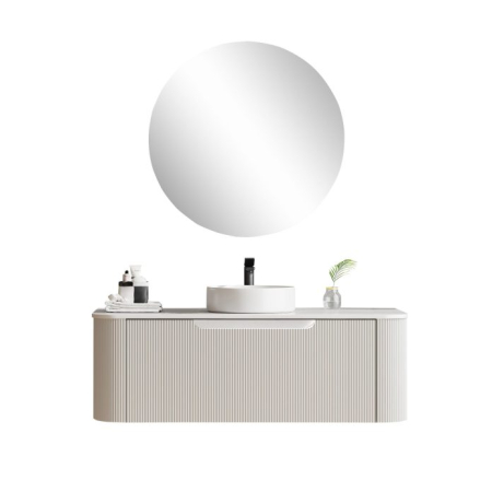 1200*460*400mm Matt White Round Edge Grooved Wall Hung Vanity Cabinet Only Soft Closed Single Drawer