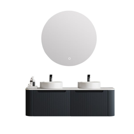 1500*460*400mm Matt Black Round Edge Grooved Wall Hung Vanity Cabinet Only Soft Closed Double Drawer