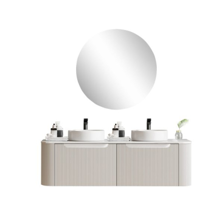1500*460*400mm Matt White Round Edge Grooved Wall Hung Vanity Cabinet Only Soft Closed Double Drawer