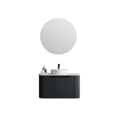 600*460*400mm Matt Black Round Edge Grooved Wall Hung Vanity Cabinet Only Soft Closed Single Drawer