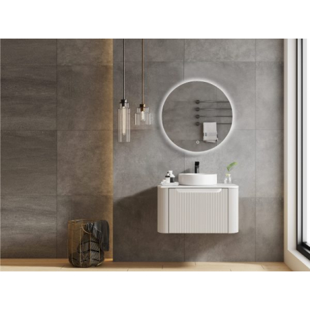 600*460*400mm Matt White Round Edge Grooved Wall Hung Vanity Cabinet Only Soft Closed Single Drawer