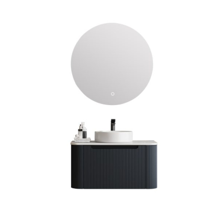 750*460*400mm Matt Black Round Edge Grooved Wall Hung Vanity Cabinet Only Soft Closed Single Drawer