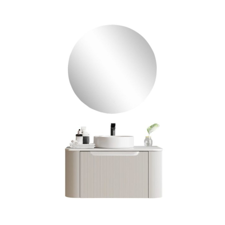 750*460*400mm Matt White Round Edge Grooved Wall Hung Vanity Cabinet Only Soft Closed Single Drawer