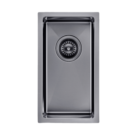 304 Stainless Steel Gun Metal Grey PVD Coating Single Bowl Kitchen Sink(Round Edges,with Bottom Tray)250*450*215mm