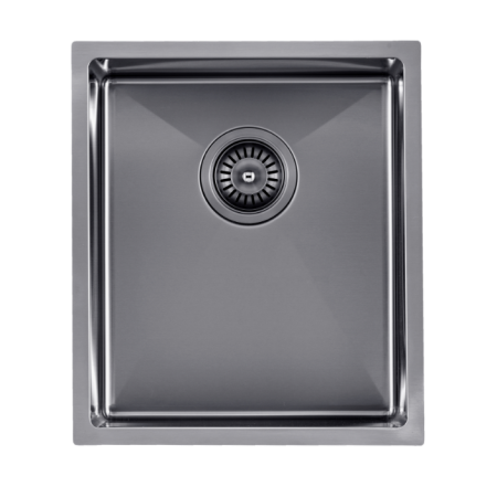 304 Stainless Steel Gun Metal Grey PVD Coating Single Bowl Kitchen Sink(Round Edges,with Bottom Tray)390*450*215mm