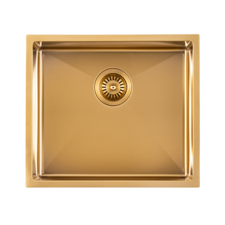 304 Stainless Steel Brushed Gold PVD Coating Single Bowl Kitchen Sink(Round Edges,with Bottom Tray)510*450*230mm
