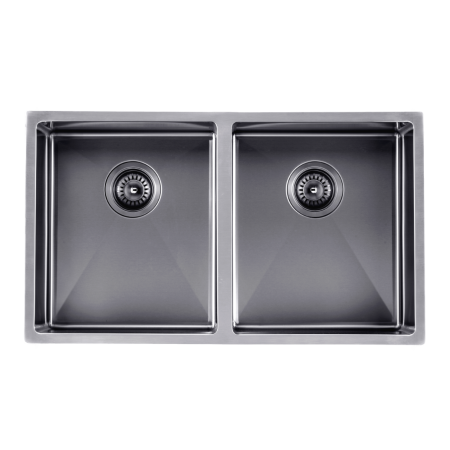 304 Stainless Steel Gun Metal Grey PVD Coating Double Bowl Kitchen Sink(Round Edges,with Bottom Tray)770*450*215mm