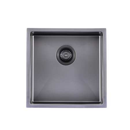 304 Stainless Steel Gun Metal Grey PVD Coating Single Bowl Kitchen Sink(Round Edges,with Bottom Tray)440*440*205mm